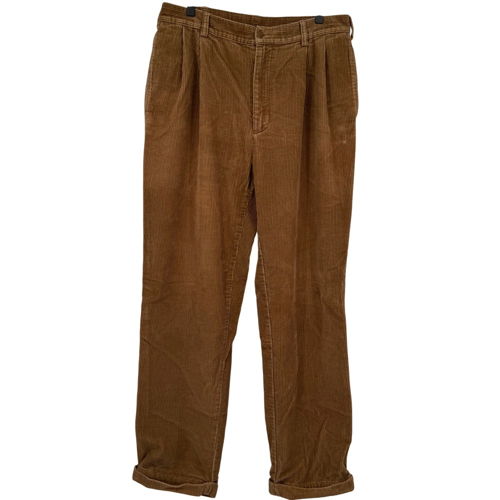 Jos. A. Bank Corduroy Pants Men 34W/32L Brown Pleated Wide Wale Cotton Trousers